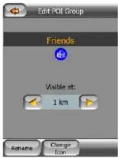 Edit POI Group Friends Visible at: 1 km Rename Change Icon