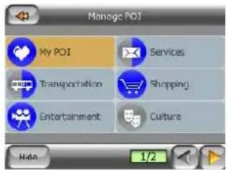 Manage POI My POI Services Transportation Shopping Entertainment Culture Hide 1/2