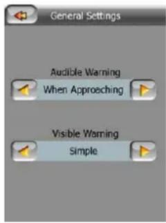 General Settings Audible Warning When Approaching Visible Warning Simple