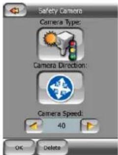 Safety Camera Camera Type: Camera Direction: Camera Speed: 40 OK Delete