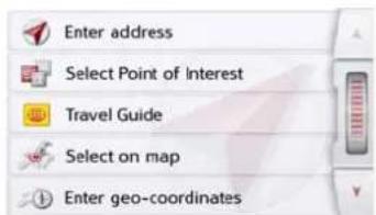 Enter address Select Point of Interest Travel Guide Select on map Enter geo-coordinates