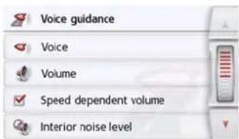 Voice guidance Voice Volume Speed dependent volume Interior noise level