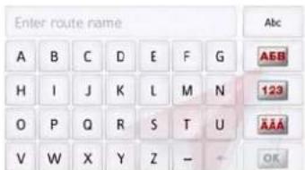 Enter route name A B C D E F G H I J K L M N 123 O P Q R S T U V W X Y Z - OK