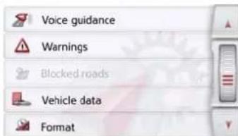 Voice guidance Warnings Blocked roads Vehicle data Format