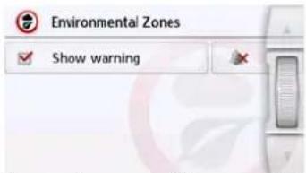 Environmental Zones Show warning