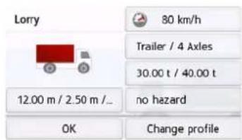 Lorry 80 km/h Trailer / 4 Axles 30.00 t / 40.00 t 12.00 m / 2.50 m / _ no hazard OK Change profile