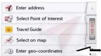 Enter address Select Point of Interest Travel Guide Select on map Enter geo-coordinates