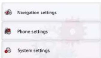 Navigation settings Phone settings System settings