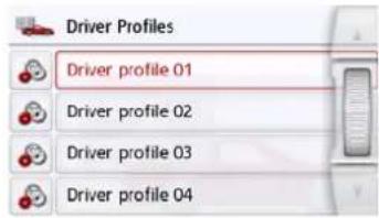 Driver Profiles Driver profile 01 Driver profile 02 Driver profile 03 Driver profile 04