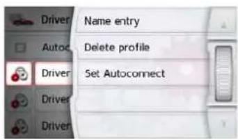 Driver Name entry Delete profile Set Autocnect
