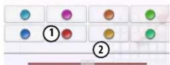 Color-coded dot pattern grid with numbered labels ① and ② indicating specific positions or sections