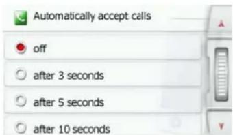 Automatically accept calls off after 3 seconds after 5 seconds after 10 seconds