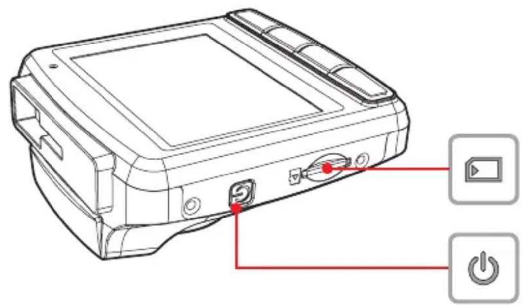 Diagram of a digital camera with labeled buttons and power indicators for playback and power functions