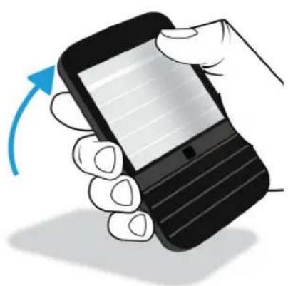 Illustration of a hand holding a smartphone with an arrow indicating left-hand motion (no text or symbols)