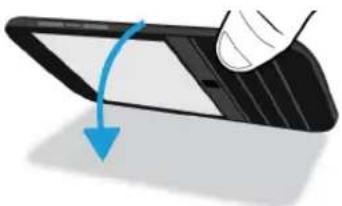Illustration of a hand pressing down on a smartphone screen with a blue arrow indicating rotation (no text or symbols)