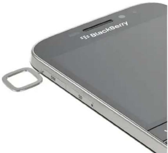 Close-up of a blackberry smartphone showing its logo, status bar, and control buttons (no text beyond branding)