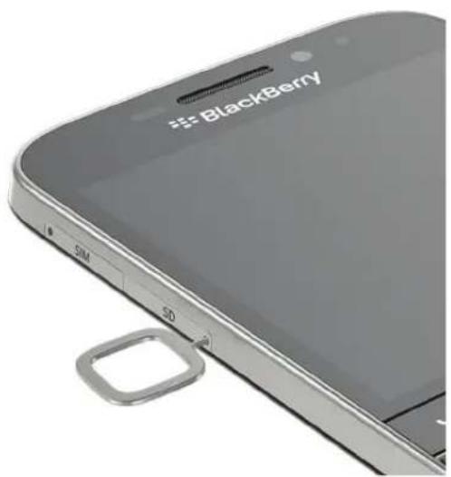 Close-up of a blackberry smartphone showing its front panel and internal components (no readable text or symbols)