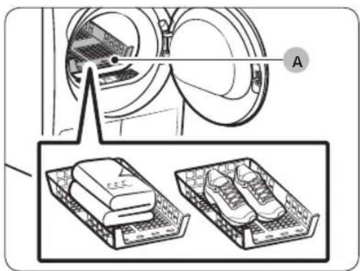 Diagram showing a device with labeled components and two views of a shoe rack, likely illustrating a mechanical or electrical assembly.