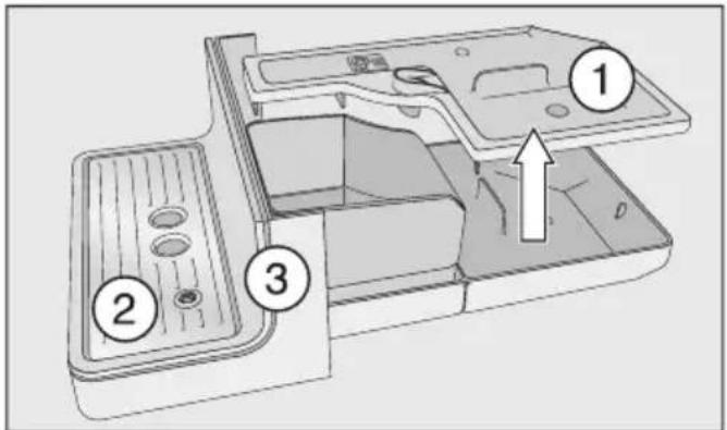 Technical diagram of a mechanical assembly with numbered components and an upward arrow indicating motion or assembly.