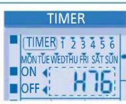 TIMER ■ TIMER 1 2 3 4 5 6 MÔN TÜE WEDTHU FRI SÂT SUN ON ← 176 OFF ←