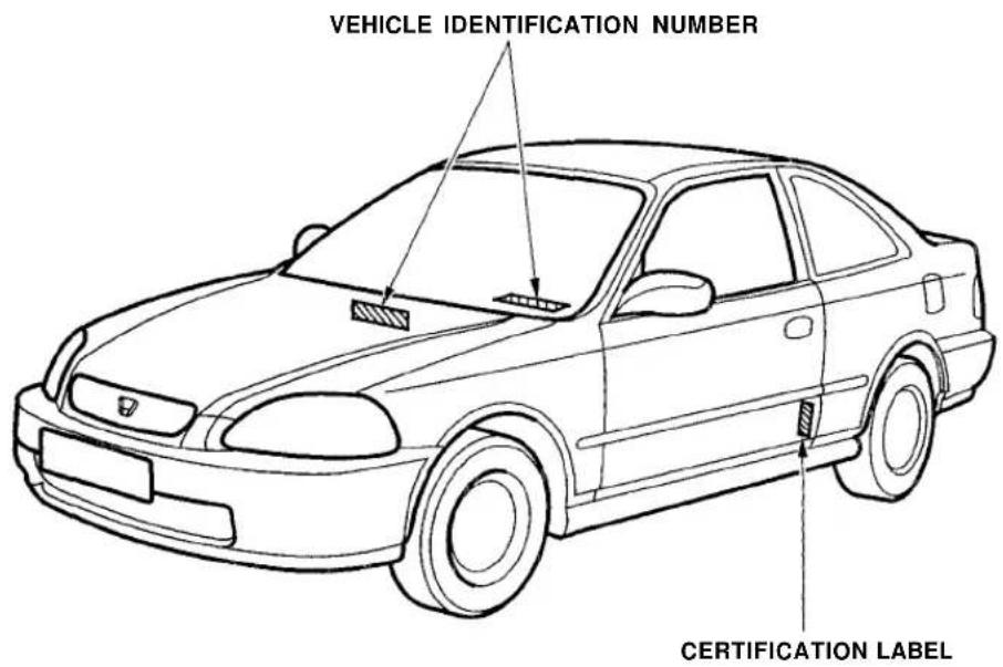 Honda Civic Coupe (1998) - Identification Numbers - 1