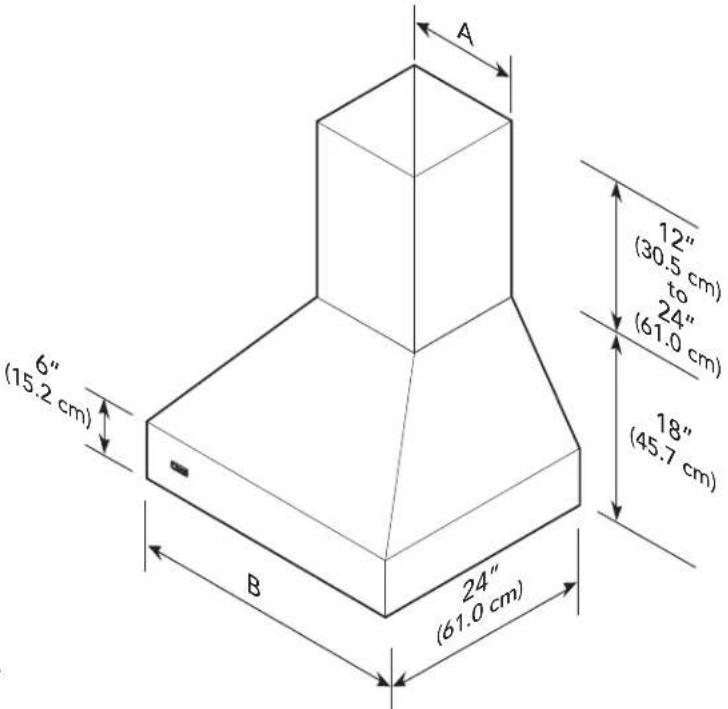 A 12" (30.5 cm) to 24" (61.0 cm) 18" (45.7 cm) 6" (15.2 cm) B 24" (61.0 cm)