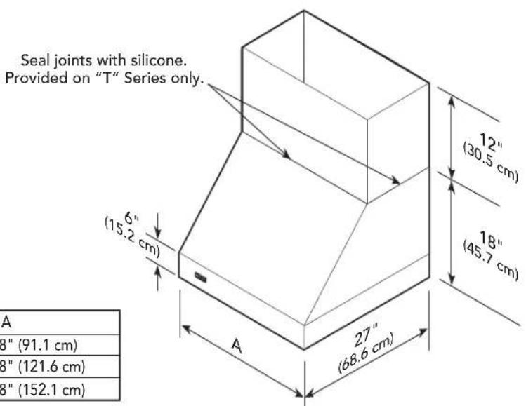 Seal joints with silicone. Provided on "T" Series only. 12" (30.5 cm) 18" (45.7 cm) 3" (91.1 cm) 3" (121.6 cm) 3" (152.1 cm) 27" (68.6 cm) A 6" (15.2 cm) A
