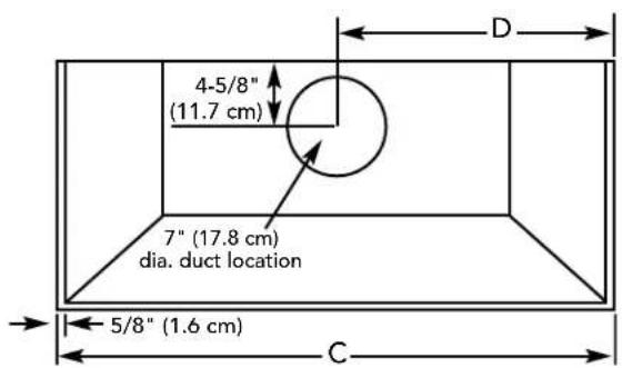 4-5/8" (11.7 cm) 7" (17.8 cm) dia. duct location 5/8" (1.6 cm) C D