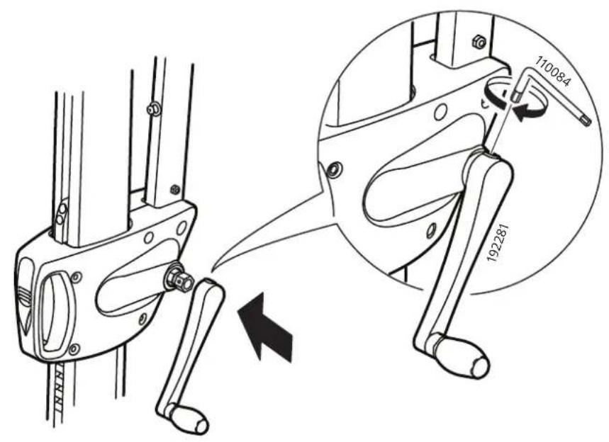 Technical diagram showing mechanical component assembly with magnified detail view highlighting parts 110084 and 192281