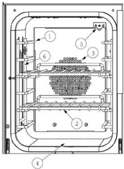Technical diagram of a mechanical or electrical enclosure with numbered components and labeled parts