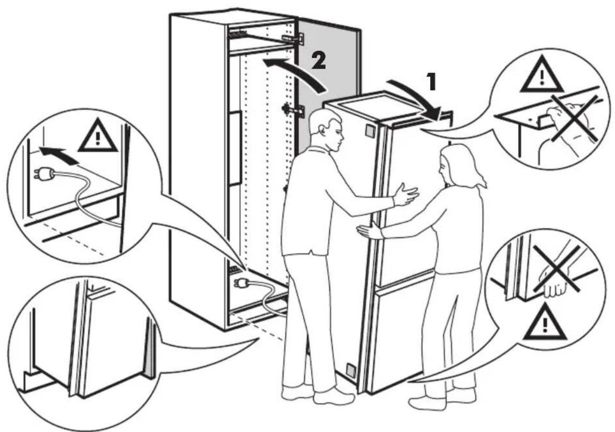 Diagram illustrating household appliance safety with numbered instructions and warning symbols for electrical connections.
