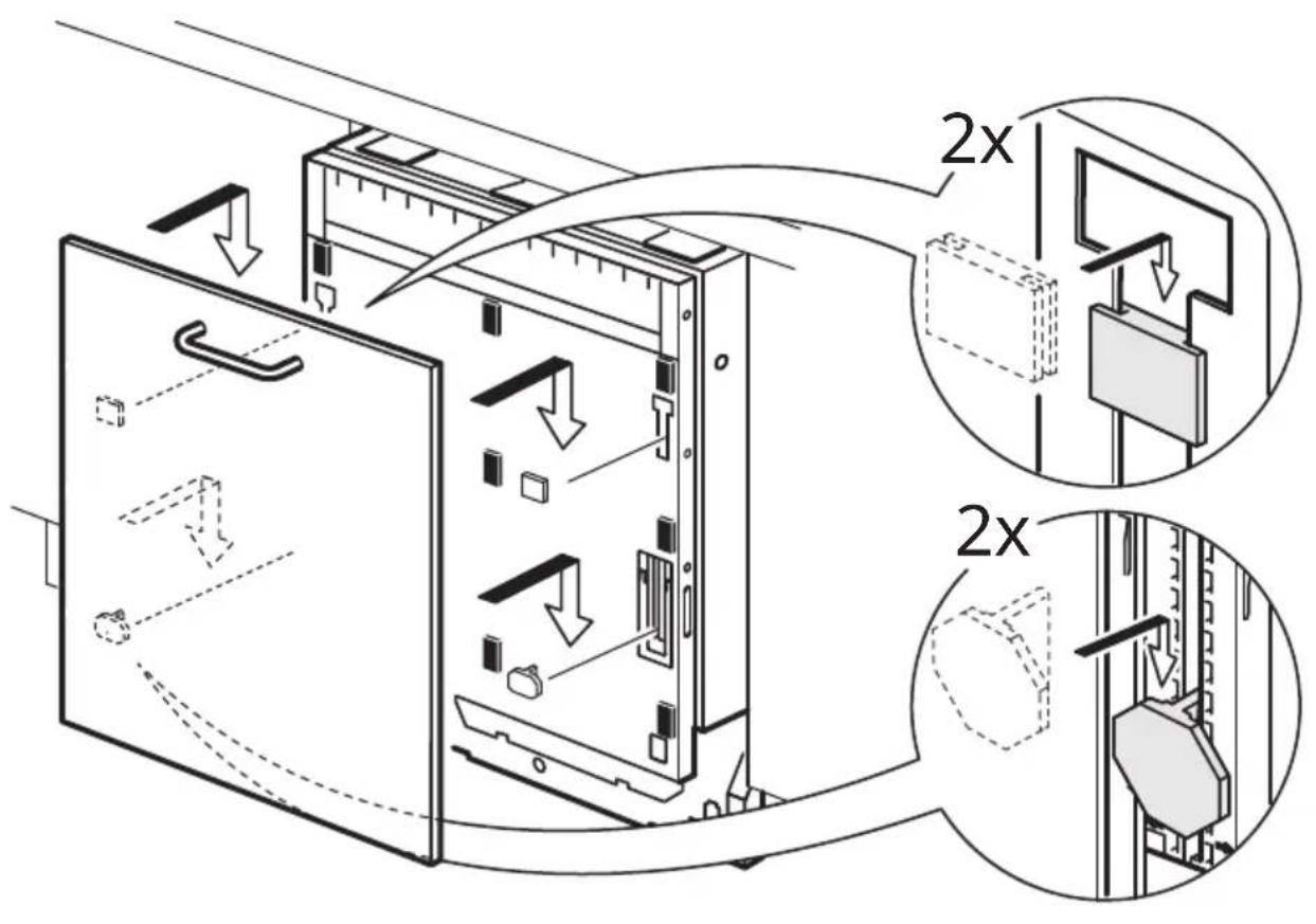 Technical diagram showing internal components of a server rack with 2x magnified views highlighting structural changes.