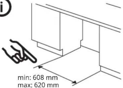 i) min: 608 mm max: 620 mm