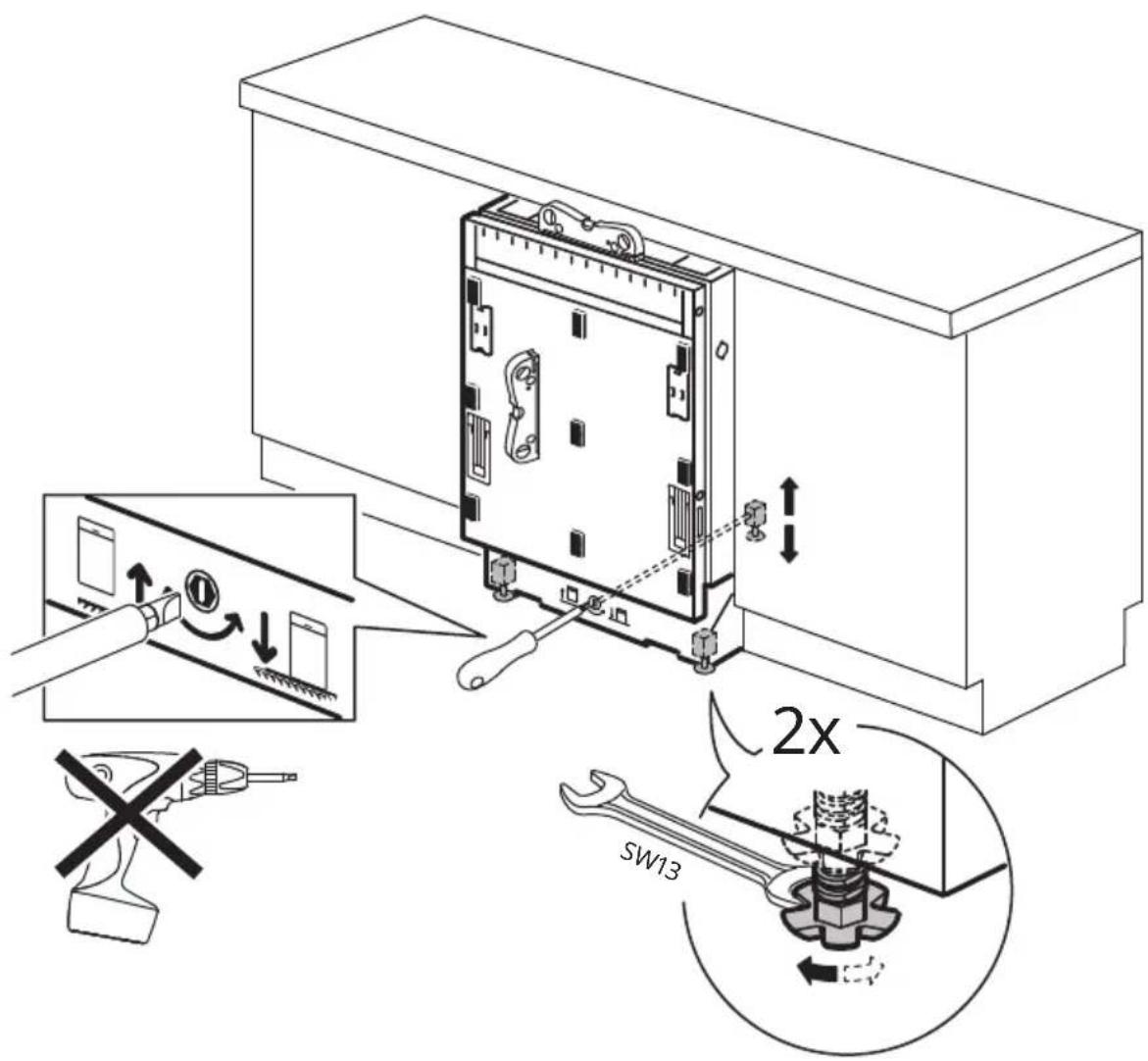 Technical diagram showing installation of an electrical switch into a box, with annotations for screwdriver, switch, and 2x speed adjustment.