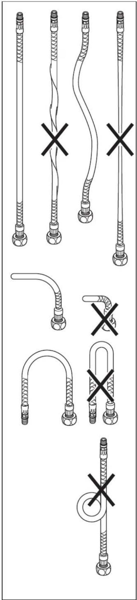 Technical diagram showing various types of pipe fittings with cross mark indicators, likely for installation or repair instructions.