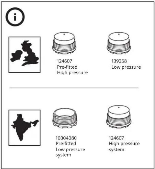 i 124607 Pre-fitted High pressure 139268 Low pressure 10004080 Pre-fitted Low pressure system 124607 High pressure system