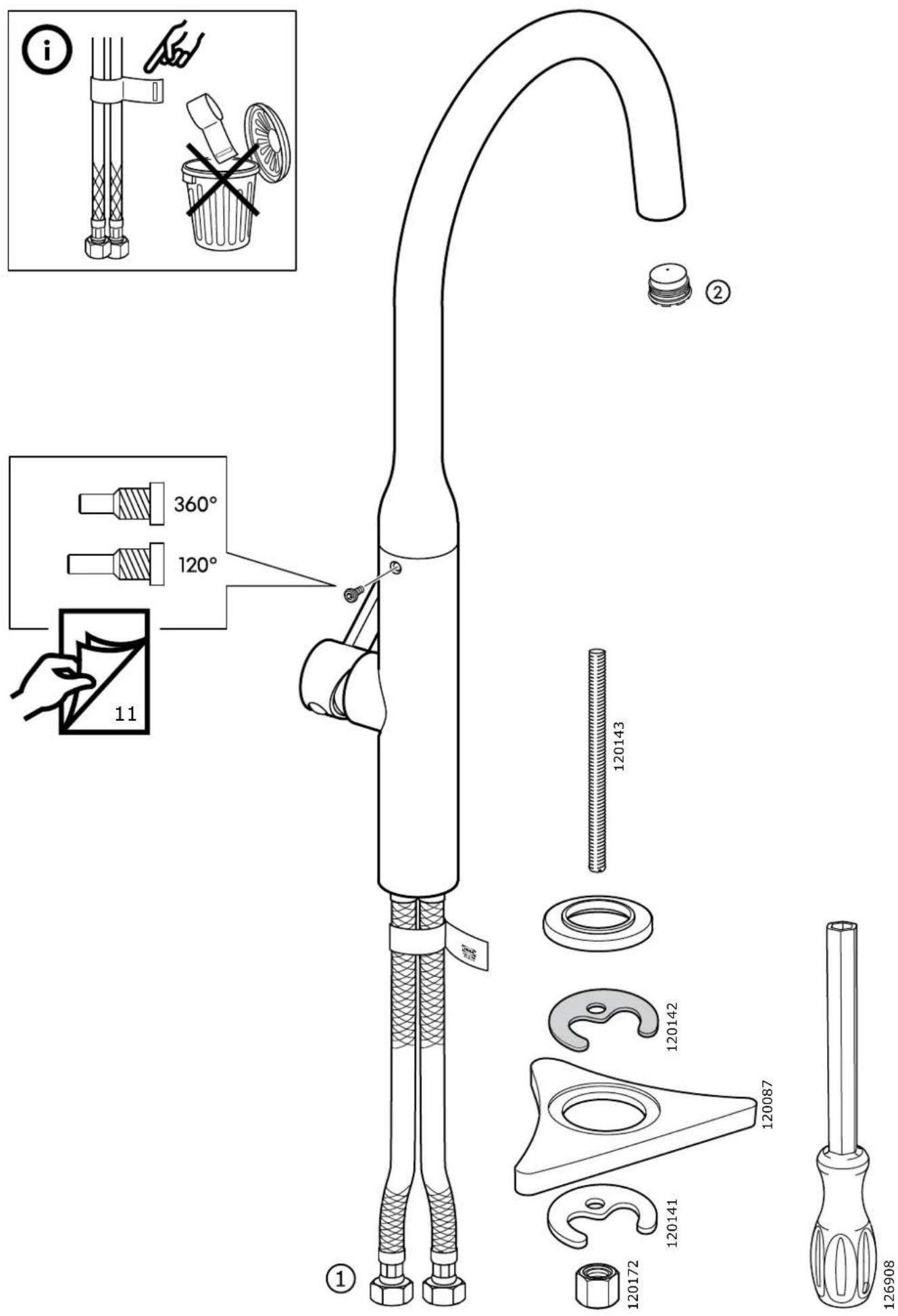 Technical diagram of a showerhead with labeled parts and angle annotations, including exploded view and detailed views.