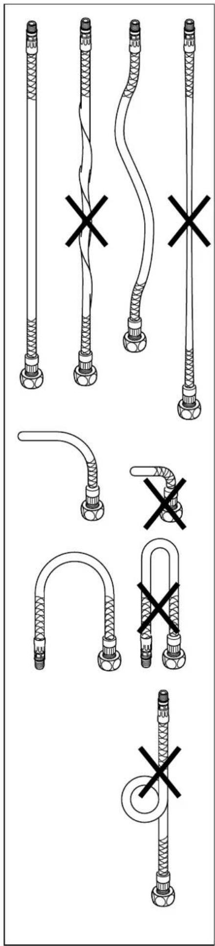 Technical diagram showing various types of pipe fittings with cross marks indicating failure or absence.