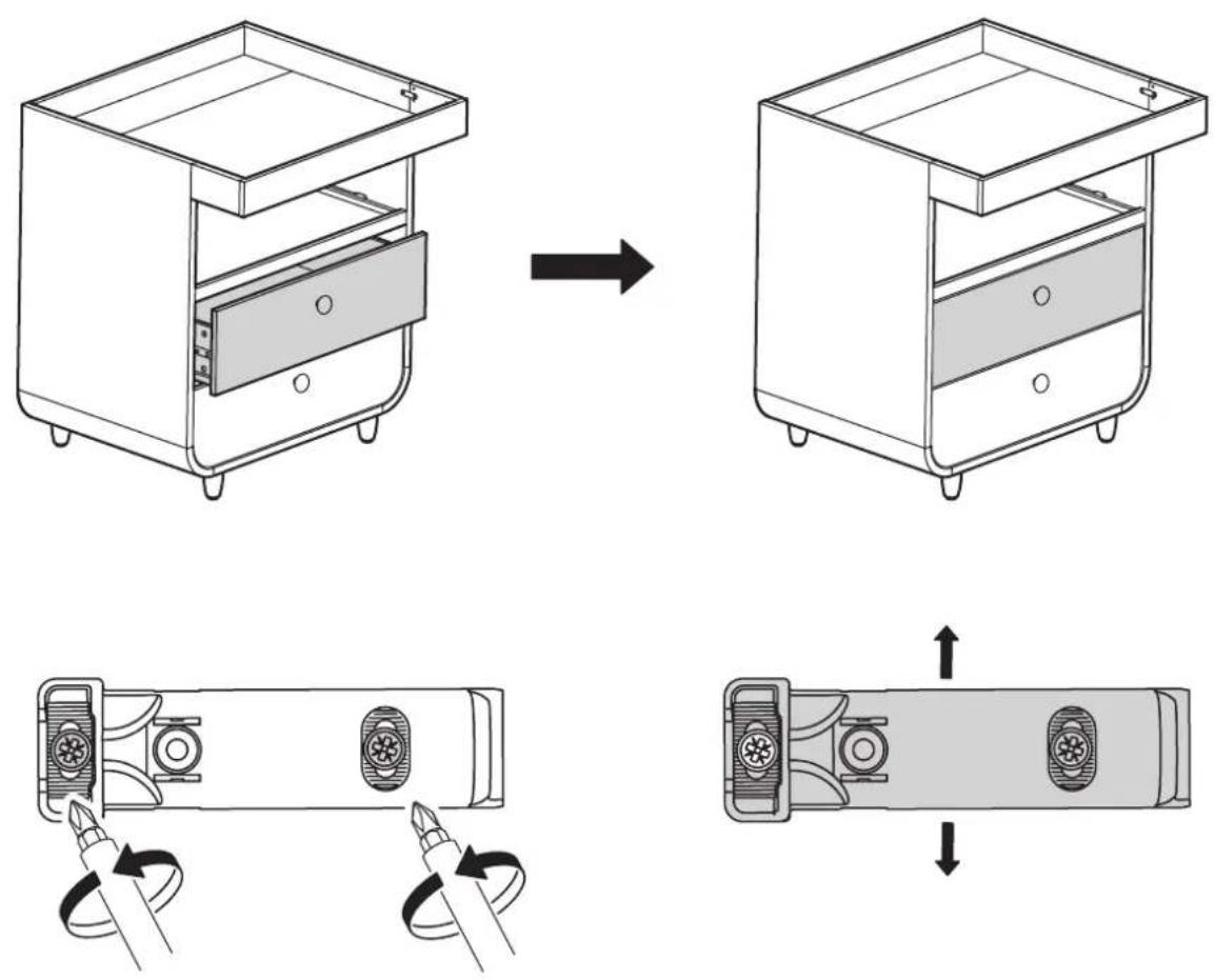 Diagram illustrating the step-by-step assembly of a front-loading box with cable and cable fasteners, showing transformation from internal to external states.