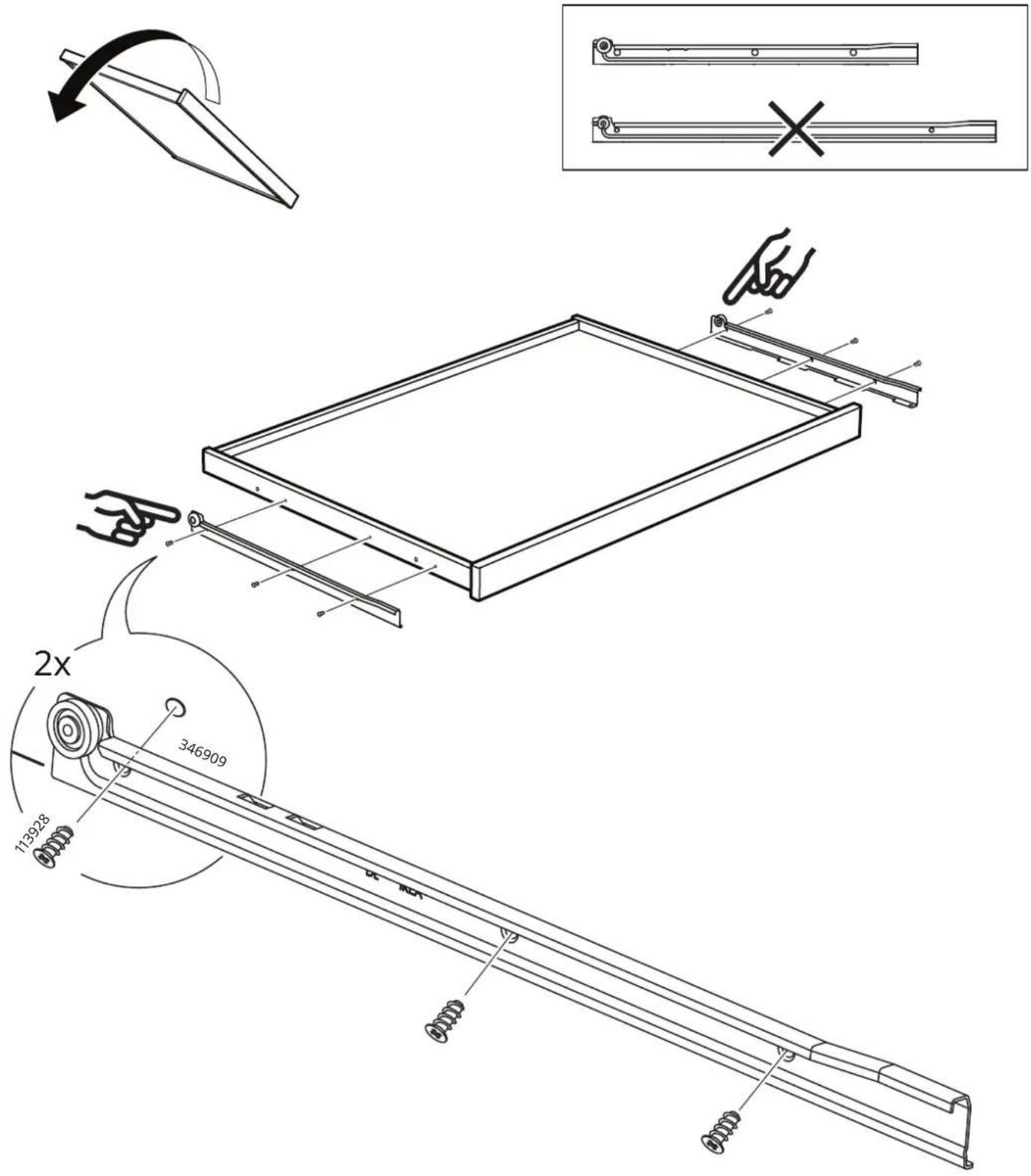 Technical diagram of a mechanical assembly with labeled parts and motion indicators