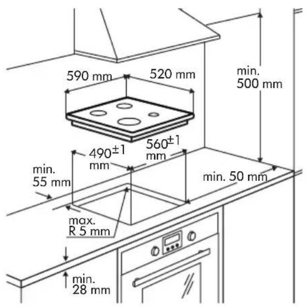 590 mm 520 mm min. 500 mm 490±1 mm 560±1 mm min. 55 mm max. R 5 mm min. 28 mm min. 50 mm