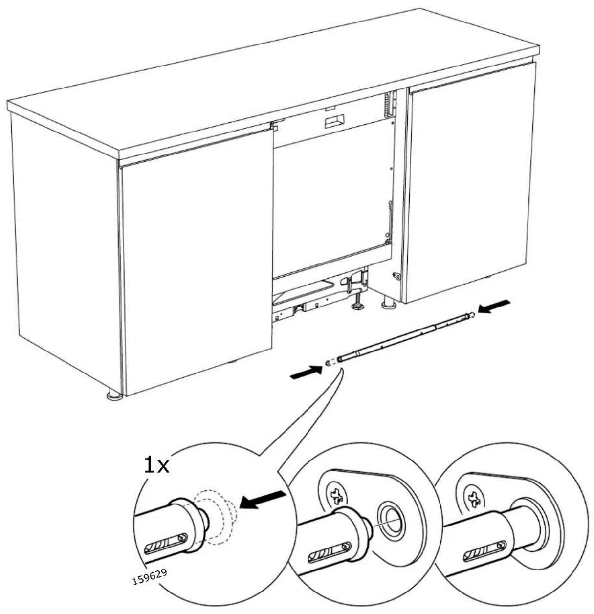 Technical diagram of a server rack with labeled components and mechanical assembly steps