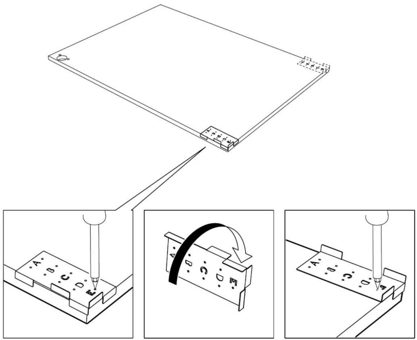 Technical diagram illustrating a mechanical assembly with three stages: tool insertion, cutting through a component, and disassembly.