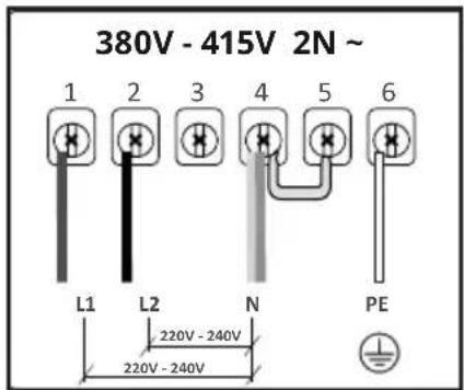 380V - 415V 2N ~ 1 2 3 4 5 6 L1 L2 N PE 220V - 240V 220V - 240V