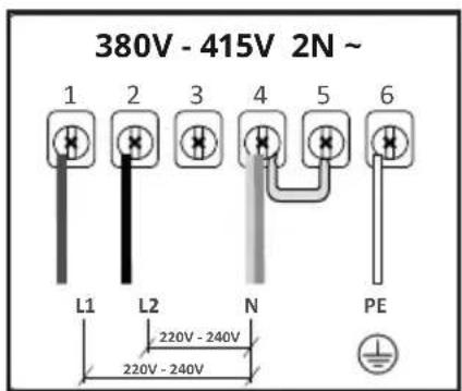 380V - 415V 2N ~ 1 2 3 4 5 6 L1 L2 N PE 220V - 240V 220V - 240V
