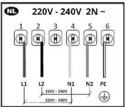 NL 220V - 240V 2N ~ 1 2 3 4 5 6 L1 L2 N1 N2 PE 220V - 240V 220V - 240V