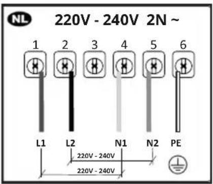 NL 220V - 240V 2N ~ 1 2 3 4 5 6 L1 L2 N1 N2 PE 220V - 240V 220V - 240V