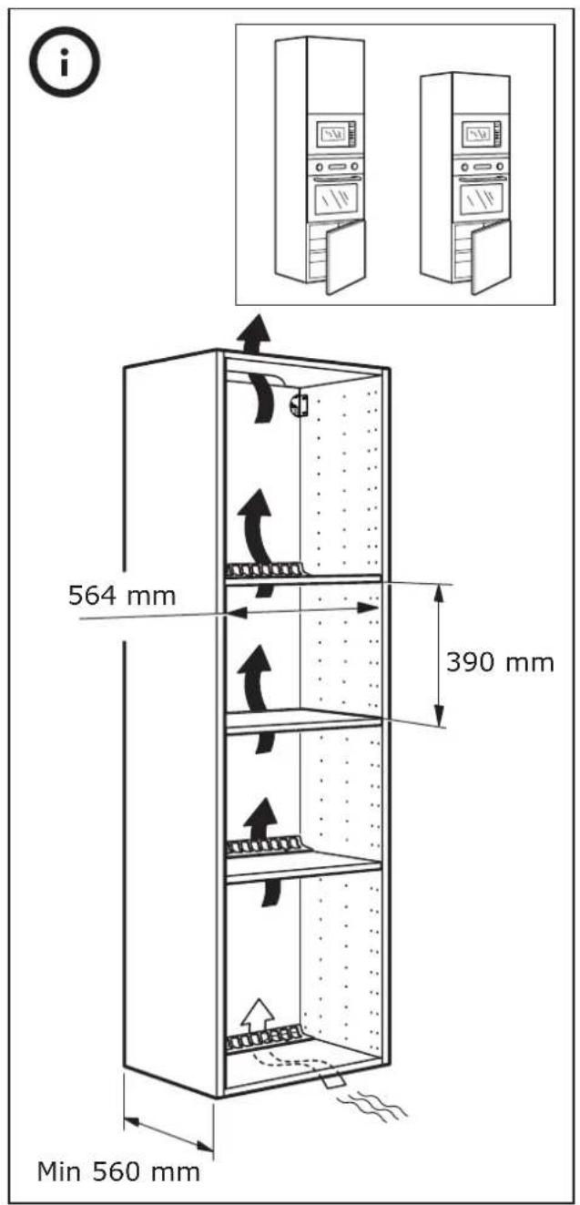 i 564 mm 390 mm Min 560 mm