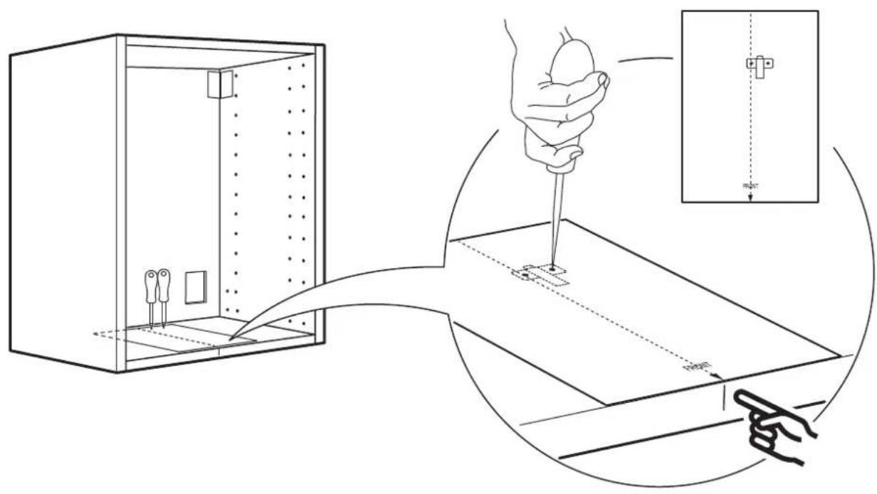 Diagram illustrating a hand operating a device with labeled components and directional arrows, showing internal components and assembly steps.