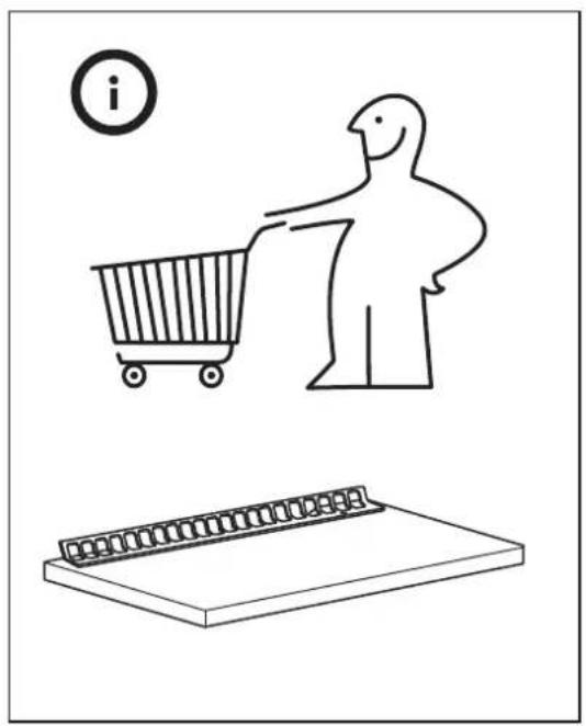 Illustration showing a shopping cart with an icon labeled 'i' and a notepad below, symbolizing online shopping or e-commerce.